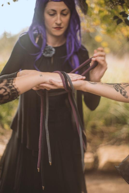 Handfasting, in a purple wig